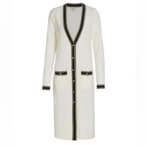 L'AGENCE Tinsley Black White Gold Sparkle Longline Cashmere Cardigan {$575} XS
